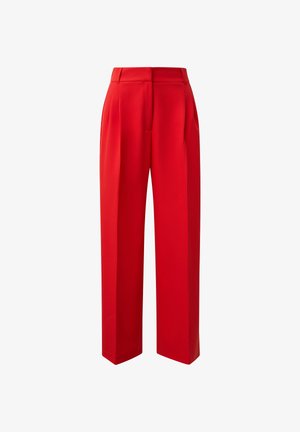 Rote, hoch taillierte, maßgeschneiderte Hose mit Bügelfalten, Gürtelschlaufen, Seitentaschen und geradem Schnitt.