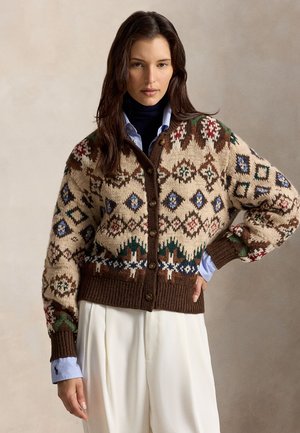 Polo Ralph Lauren, GEO-PATTERN WOOL-CASHMERE CARDIGAN - Жилетка - oatmeal/brown multi