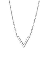 Zilveren ketting met een V-vormige hanger met een gepolijste afwerking, bevestigd aan een verfijnde schakelketting. Minimalistisch ontwerp, geen extra versieringen.
