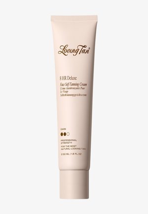 Loving Tan 8 HR Deluxe ansigts selvbrunercreme tube, mørk nuance, 50 ml, professionel styrke for en naturlig solbrun farve.