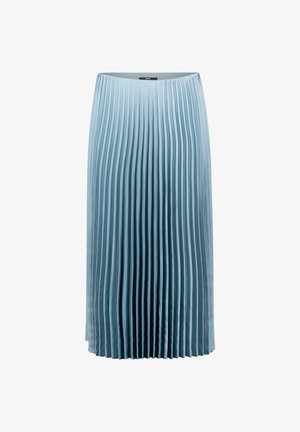 Faltender Midi-Rock in Hellblau, gefertigt aus glattem Stoff. Mit vertikalen Falten und einem dehnbaren Taillenbund für zusätzlichen Komfort.