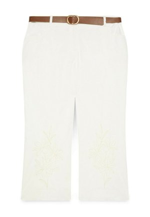Fiorella Rubino, PANTALONI CROPPED CON RICAMI E CINTURA - Stoffhose - bianco