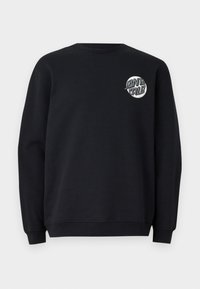 Zwarte sweatshirt met een ronde grafische logo op de linkerkant van de borst. Eenvoudige ronde hals, ribgebreide boorden en zoom in een gladde stof.