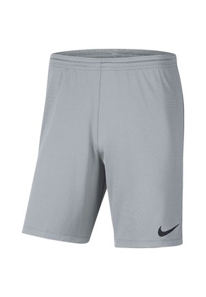 Light gray athletic shorts with elastic waistband and a small black Nike logo on the lower left leg, shown against a white background.