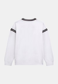 Witte sweatshirt met een ronde hals, geribbelde kraag en zwart-gouden gestreepte accenten op de schouders. Zachte stof, ontspannen pasvorm.