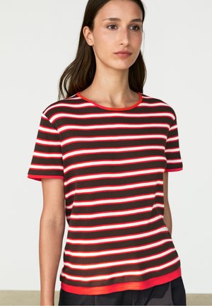 Massimo Dutti, 100% COTTON SHORT SLEEVE STRIPED T-SHIRT - T-shirts print - mottled red