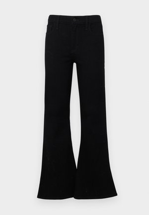 Zwarte flared jeans van denim, met een knoopsluiting, vijf-pocket ontwerp en een gladde textuur. Kenmerkende flared zoom.
