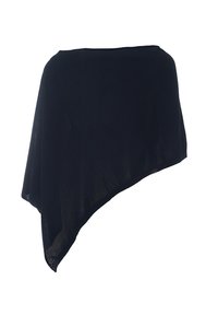 Sciarpa nera, semi-trasparente, con un design asimmetrico. Tessuto morbido con una texture liscia, si adagia liberamente sulle spalle.