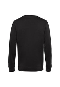 Felpa nera realizzata in morbido cotone, con maniche lunghe, polsini e orlo a costine, e scollatura rotonda, caratterizzata da un design a tinta unita e liscio.