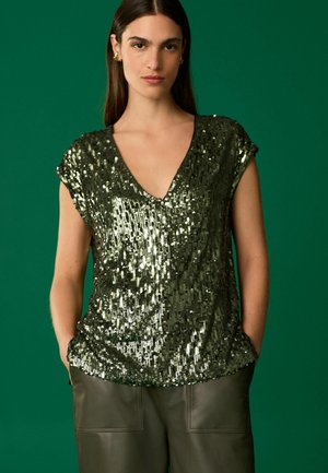 SEQUIN V-NECK SLEEVELESS - REGULAR FIT - Viršus - green
