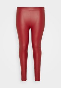 Røde leggings af kunstlæder med en glat tekstur. De har en høj talje, slim fit og et elegant, minimalistisk design.