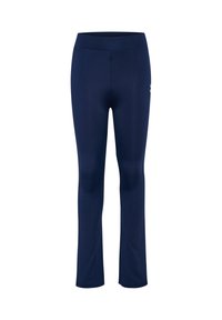 Marinblå leggings tillverkade av stretchigt tyg, med en slät yta och en åtsittande design samt en diskret logotyp på vänster lår.