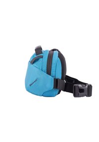 Borsa a spalla compatta turchese con dettagli neri, design imbottito, tracolla regolabile e chiusura con fibbia sicura. Logo sul lato.