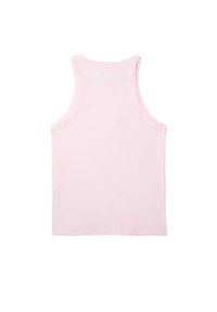 Débardeur rose clair côtelé avec un dos nageur, présenté à plat sur fond blanc.