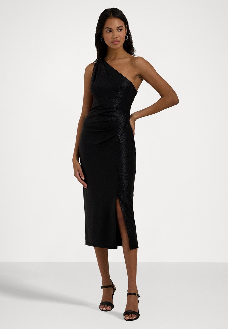 strapless open back dress 1990's Ralph Lauren One-Shoulder Evening Gown – The Golden Pearl Vintage main image 1