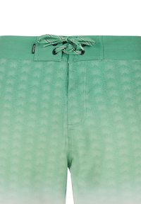 Groene zwembroek met een textuurpatroon van kleine waaier vormen, een trekkoord taille met contrasterende banden en een ombre vervaagingeffect.