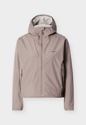 Veste à capuche mauve clair avec fermeture éclair frontale, poches latérales zippées et logo Salomon sur la poitrine, présentée sur fond blanc.
