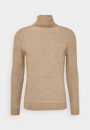 Beige soonikkaelusega ribakootud sviiter pikade varrukatega, tekstuuriga kangas, kehakujuline disain ja veidi vabam kaelus. Lihtne ja neutraalne värv.