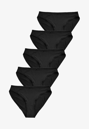 Zwarte katoenen slips met een gladde textuur, met een klassieke snit en subtiele stiksels. Vijf paar weergegeven in een gestapelde opstelling.