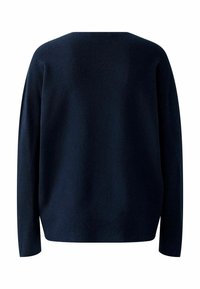 Pull en maille bleu marine avec un large col, des manches longues et une coupe décontractée. Doté d'une texture côtelée et d'un ourlet droit.