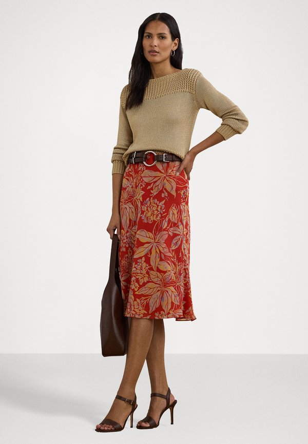 Floral Crinkle Georgette Midi Skirt - A-line skirt2