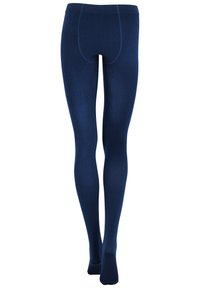Collant blu navy realizzati in materiale elastico, con una texture liscia e un design aderente che si adatta alle gambe, dotati di un elastico in vita senza cuciture.