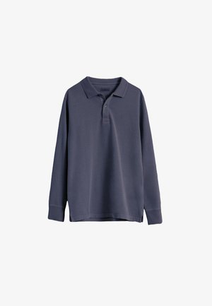 Camisa polo de manga larga en azul marino, hecha de algodón, con un cuello clásico, tapeta con tres botones y puños acanalados.