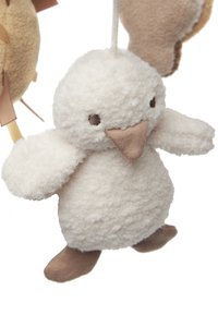 Soft plush white bird with a textured body, brown beak, and feet. Features small black eyes and a loop for hanging.