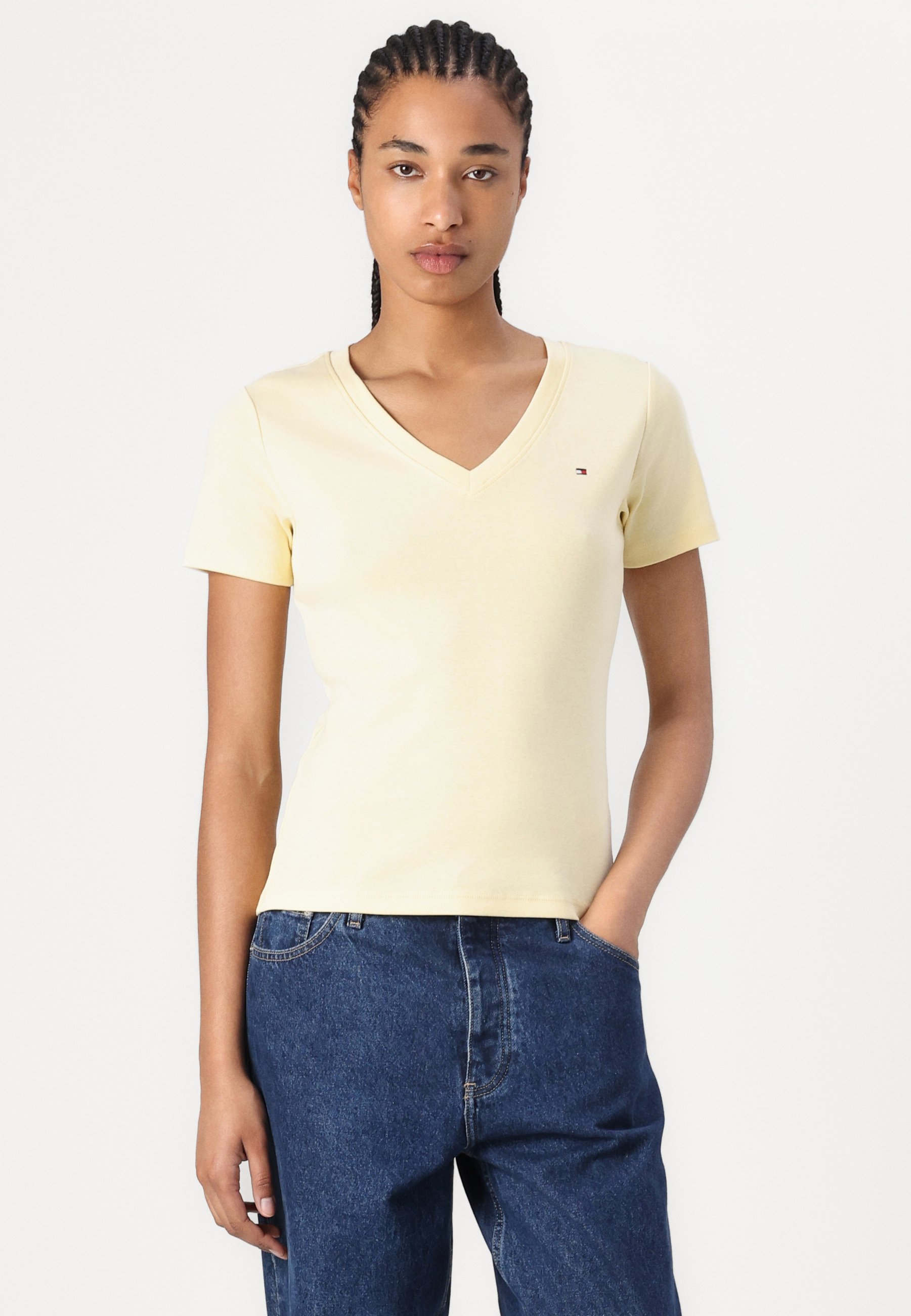 売れ筋商品|||トミー ヒルフィガー Tシャツ レディース トップス SLIM CODY  - Basic T-shirt - frozen custard Tommy Hilfiger SLIM CODY V NECK - T-Shirt basic - frozen