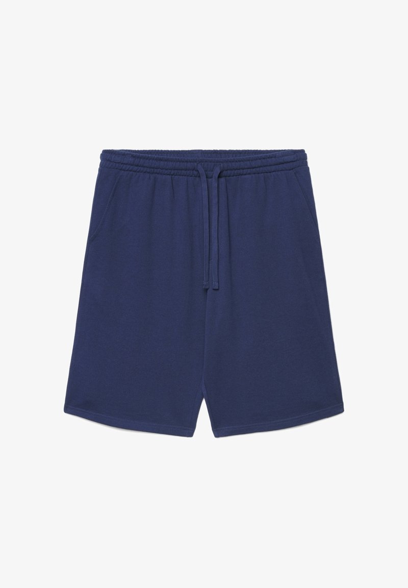 Shorts décontractés bleu marine avec ceinture élastique et cordon de serrage à l'avant, dotés de poches latérales et d'une coupe ample.