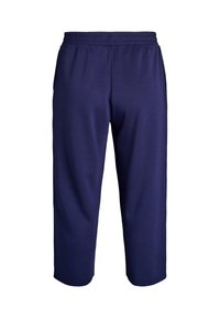 Navy blue cropped sweatpants with elastic waistband and side pockets, displayed against a white background.