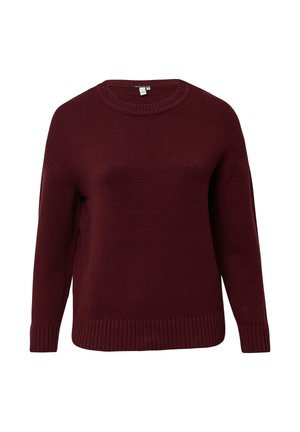 Bordeaux gebreide trui met een ronde halslijn, lange mouwen, geribbelde manchetten en een rechte zoom, vervaardigd uit een textuurrijke, zachte stof.