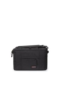 Borsa rettangolare nera realizzata in tessuto resistente, dotata di chiusura con zip, tasca frontale e spallaccio per un trasporto facile.