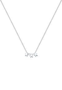 Zilveren halsketting met drie stervormige hangers verbonden door een ketting, met een gepolijste afwerking en een gelijkmatig verdeeld ontwerp.