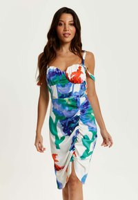 Liquorish FLORAL PRINT WHITE BASED WITH RUCHED DETAIL - Day dress - multi coloured