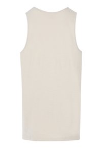 Mouwloos beige tanktop van een zachte stof met een ronde halslijn en een rechte snit. Geen zichtbare patronen of accenten.