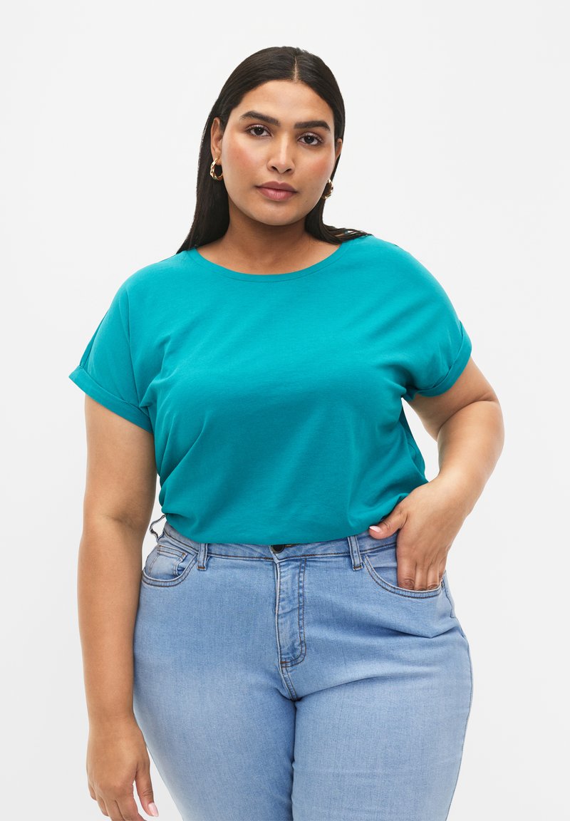 Zizzi SHORT SLEEVED BLEND - Jednoduché tričko - teal blue