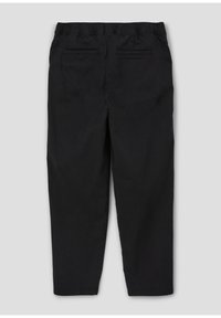Pantalons noirs à taille élastique avec une coupe droite. Comprend deux poches à l'arrière et une texture en coton lisse.