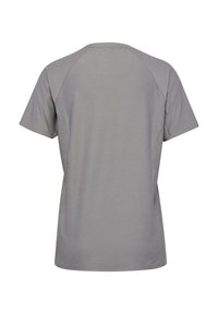 Graues T-Shirt mit kurzen Ärmeln und Rundhalsausschnitt, mit glatter Textur und Raglanärmeln. Minimalistisches Design, keine sichtbaren Muster oder Akzente.