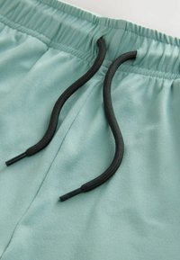Lichtgroene shorts van een textiel met een gestructureerde stof, voorzien van een zwarte trekkoord in een gevlochten ontwerp en een volledig elastische tailleband.