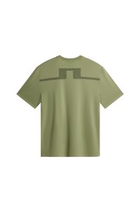 Oliiviroheline lühikeste varrukatega T-särk ümarate kaelustega, millel on võrkpatttern selja ülaosas. Valmistatud pehmest, venivast kangast.