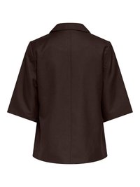 Veste marron foncé à manches courtes vue de dos avec un col et une couture centrale dans le dos.