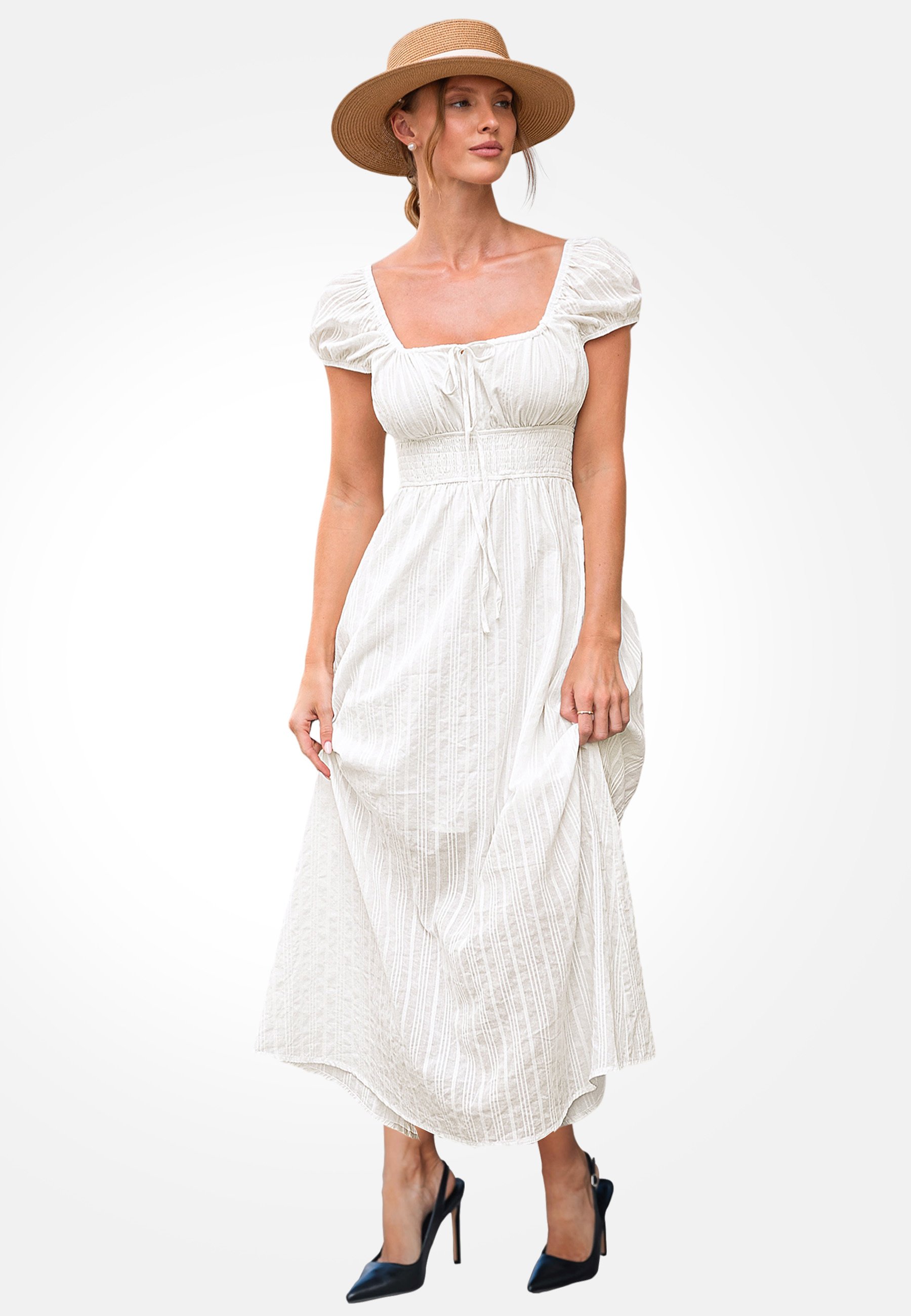 Cupshe ELEGANT SHEER STRIPED WITH PUFF SLEEVES - Maxi dress - white -  Zalando.ie