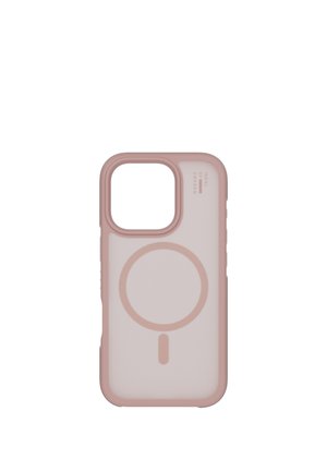 Custodia per telefono rosa chiaro con simbolo circolare del caricatore MagSafe e foro per la fotocamera, marchiata "Ideal of Sweden" in alto a destra.