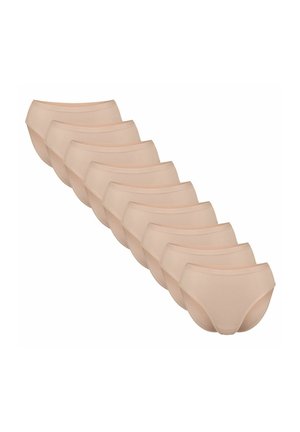 Beige Baumwollunterwäsche, elf Paare, Design mit voller Abdeckung, weiche Textur, elastischer Taillenbund, glatte Oberfläche, keine sichtbaren Muster.