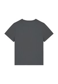 Grijze katoenen t-shirt met een ronde hals en korte mouwen. Heeft een gladde textuur en een eenvoudig, onversierd ontwerp. Achteraanzicht weergegeven.