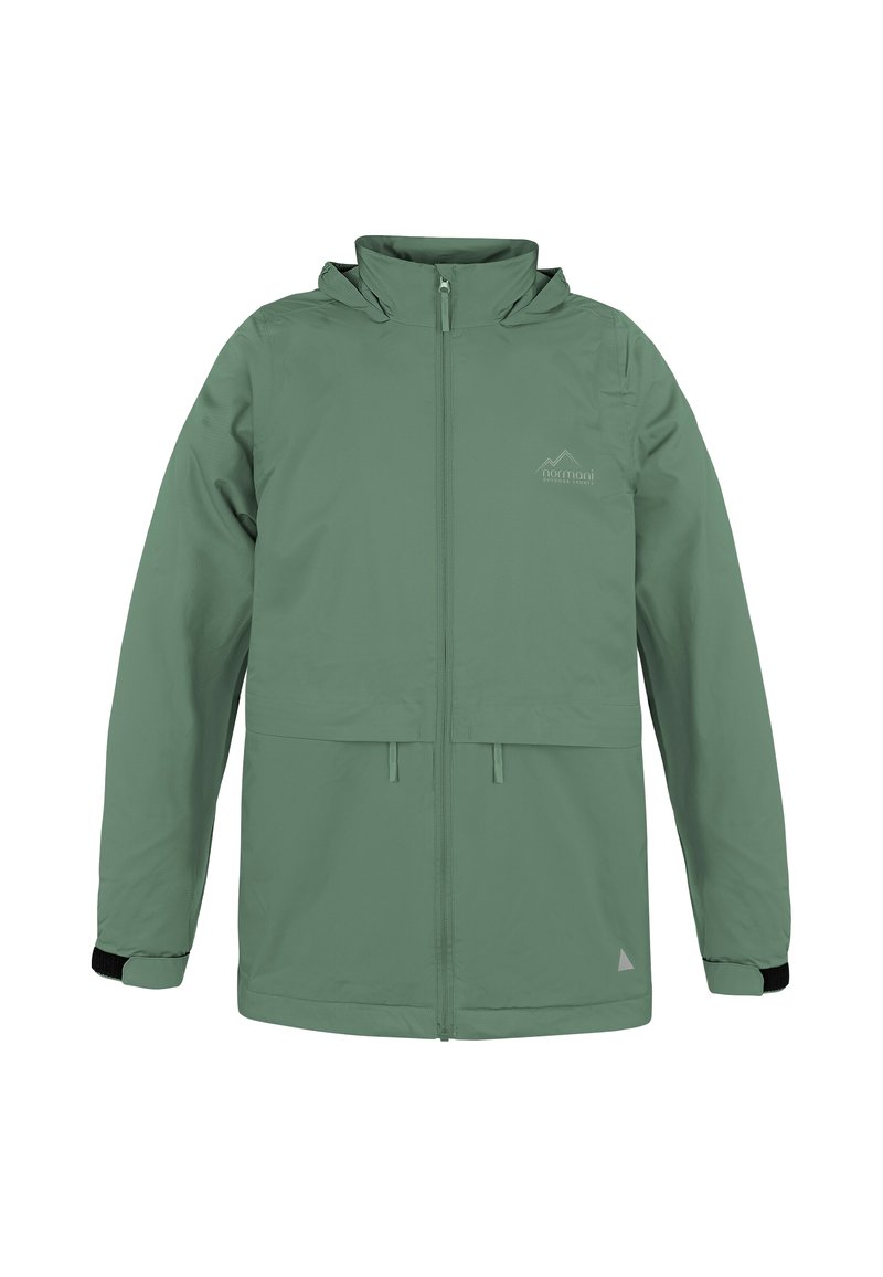 Hellgrüne wasserdichte Jacke mit Reißverschluss vorne, verstellbarem Kapuzen und elastischen Bündchen. Verfügt über eine Fronttasche und ein Logodetail auf der Brust.