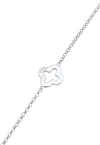 Silver chain bracelet featuring a decorative, hollow floral-shaped pendant with a shiny finish and a stamped "925" indicating sterling silver.