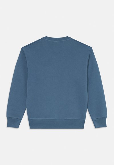 Felpa blu con collo rotondo, maniche lunghe e polsini e orlo a costine. Realizzata in materiale morbido, presenta una superficie liscia e senza motivi visibili.