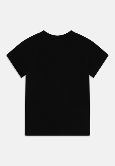 Svart bomulls-T-skjorte med korte ermer, rund hals og glatt tekstur. Bakvisning uten grafikk eller design.